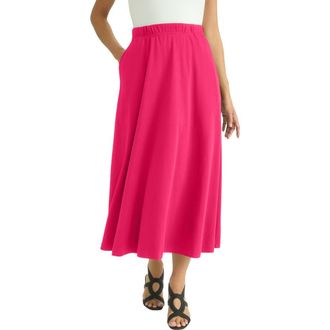 Jessica London Soft Ease Midi Skirt in Pink Burst at Nordstrom, Size 16