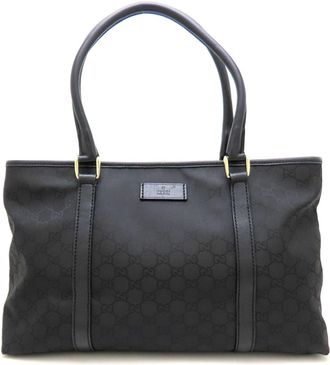 Gucci Black Gg Canvas Leather Tote Bag (Pre-Owned)