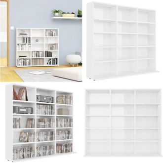 vidaXL Mobile Porta CD Bianco Lucido 100x23x89,5 cm Legno Multistrato - Libreria per CD - Mobile per CD
