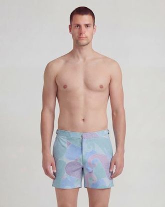 Lords of Harlech Grain Paisley Mens Tailored Swim Short in Grain Paisley Teal at Nordstrom, Size 38