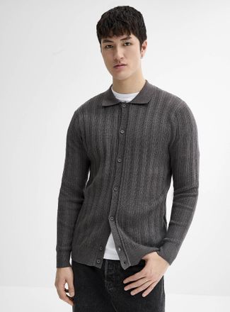Le 31 Mens Etched stripe Polo Shirt-collar knit cardigan