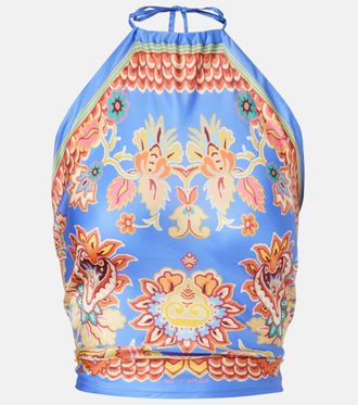 Etro Halterneck printed silk top