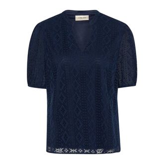 Cream Elegante Kant Blouse Navy Blazer - Dames - Blouses & Shirts - Blauw - Maat: S Poliester
