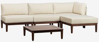 Sklum Conjunto De Jard&iacute;n Con Sof&aacute; Modular Esquinero De 3 Piezas, Mesa De Centro Y Puff En Acacia Giulia Sklum