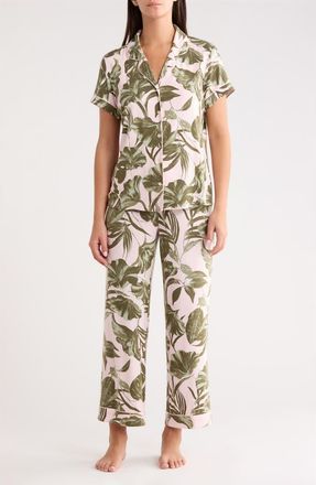 Nordstrom Moonlight Eco Crop Pajamas in Pink- Olive Sketch Tropic at Nordstrom, Size X-Large