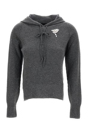 Simone Rocha Cashmere Hoodie with Pearl and Crystal Embroidery