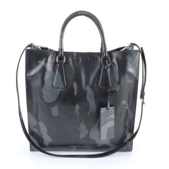 Prada Black Leather Shoulder Bag Tote Bag (Pre-Owned)