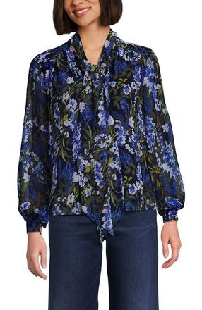 Lands End Chiffon Removable Tie Neck Blouse in Radiant Navy Multi Floral at Nordstrom, Size X-Small