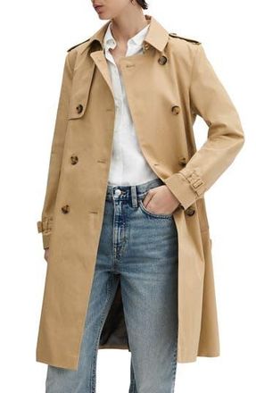 Mango Classic Double Breasted Water Repellent Cotton Trench Coat in Beige at Nordstrom Rack, Size X-Small
