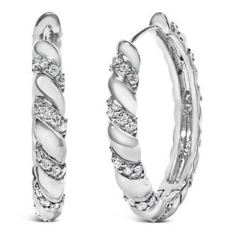House of Brilliance 14K White Gold 1 1/5 Cttw Lab Grown Diamond Swirl Design 1 Inch Hoop Earrings at Nordstrom