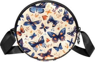 Generic Circle Crossbody Bag for Women, Colorful Butterfly Small Sling Bag Daypack with Zipper Adjustable Shoulder Straps Casual Ladies Girls Round Purse