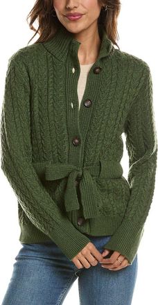 Fort&eacute; Cashmere Military Cable Wool & Cashmere-Blend Cardigan