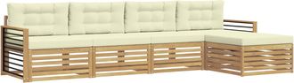 vidaXL Conjunto De Sof&aacute;s De Exterior 5 Uds. Blanco Y Crema Poli&eacute;ster Vidaxl