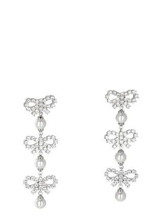 Self Portrait Micro Bow Pearl Tiered Earrings