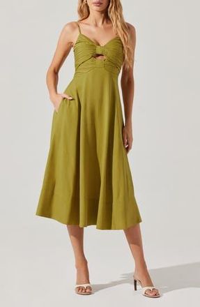 ASTR the Label Celina Pleated Cutout Midi Sundress in Chartreuse at Nordstrom Rack, Size Small