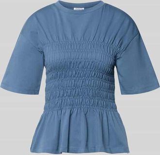 Jake*s Casual T-Shirt mit Smok-Details und Rundhalsausschnitt in Jeansblau, Gr&ouml;&szlig;e XXL