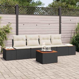 vidaXL Vidaxl - Conjunto De Sof&aacute; De Jard&iacute;n Con Coj&iacute;n 5 Pcs Negro Polirat&aacute;n