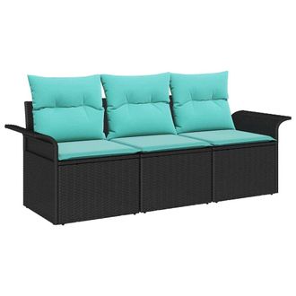 vidaXL Conjunto De Sof&aacute; De Jard&iacute;n Con Coj&iacute;n 3 Pcs Negro Polirat&aacute;n Vidaxl