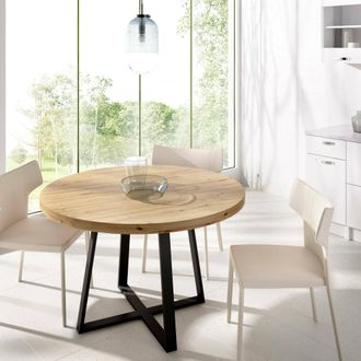 Dmora Dmora - Mesa Fija Carone, Mesa De Comedor Multiusos, Mesa Redonda Para La Cocina O El Comedor, 120x120h75 Cm, Roble Nodi