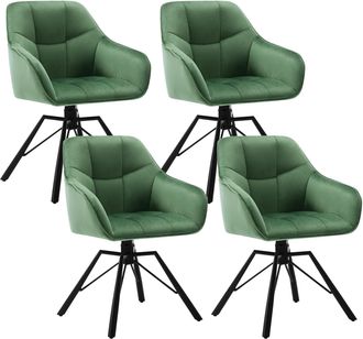Woltu 4x Silla De Comedor Decorativas Tapizadas En Terciopelo Transpirable Con Respaldo Ergon&oacute;mico Reposabrazos Y Patas De Metal 58x54x82 Cm Verde Oscuro B 