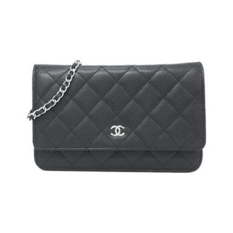 Chanel Black Bordeaux Grained Calfskin Chain/Shoulder Wallet (Pre-Owned)