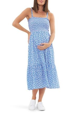 Ripe Capri Shirred Dress in White/lapis at Nordstrom, Size X-Large