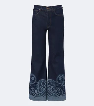 La DoubleJ Cropped printed flared jeans
