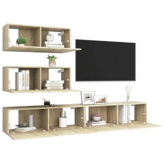 Berkfield Home Modern 4 Piece TV Cabinet Set Sonoma Oak Engineered Wood in Light Brown