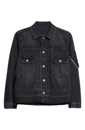 sacai Denim & Nylon Twill Jacket in Black at Nordstrom, Size 2