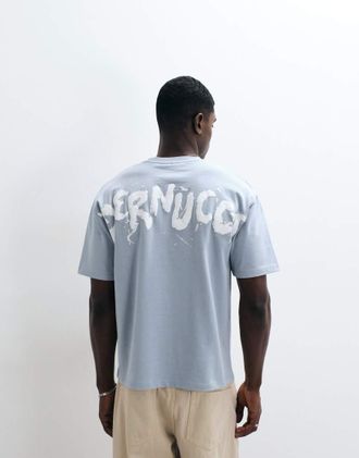 Cernucci T-shirt regular fit azzurra con stampa del logo sul retro-Blu