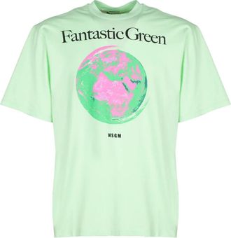Msgm Fantastic Green World Tshirt - Heren - T-shirts - Groen - XL - Katoen - Tops