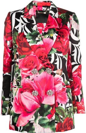 Philipp Plein Romance floral-print blazer - women - Polyester/Polyester - L - Black