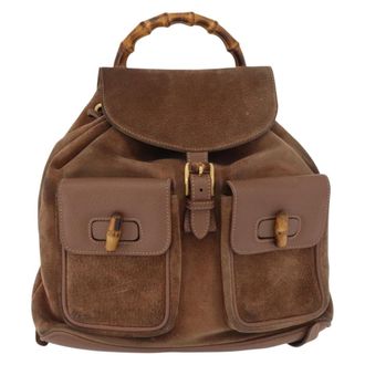 Gucci Vintage Bamboo Backpack Suede Brown Suede Backpack Bag (Pre-Owned)