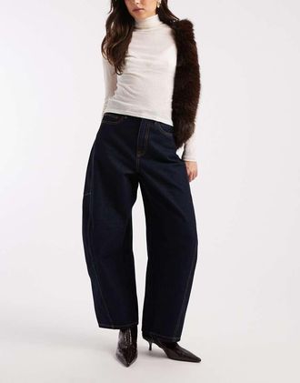 Vero Moda Kaitlin - Jeans bombati ampi indaco grezzo con cuciture a contrasto-Blu navy