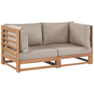 Beliani Sof&aacute; 2 Plazas Exterior De Madera De Acacia Clara Cojines Gris Pardo Trani