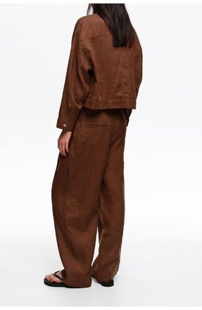 Bimba & Lola Linen Boxy Jacket in Washed Brown at Nordstrom, Size X-Small Eu