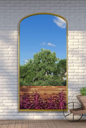 MirrorOutlet Gold Metal Framed Arched Garden Wall Mirror 79x39 (200x100CM) | Size: 1 Pack