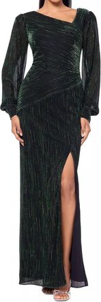 Betsy & Adam Womens Metallic Crinkled Gown In Green