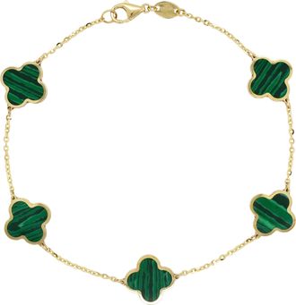 Italian Gold, Inc 14K Yellow Gold Clover Bracelet -Malachite