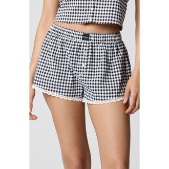 Florence By Mills Cheeky Stretch Cotton Boxer in Black/white Gingham at Nordstrom, Size Xx-Small