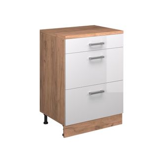 Vicco Armario De Cocina Para Techo Inclinado R-line, Blanco Alto Brillo, 60 Cm Sin Inclinaci&oacute;n Con 3 Cajones, Vicco