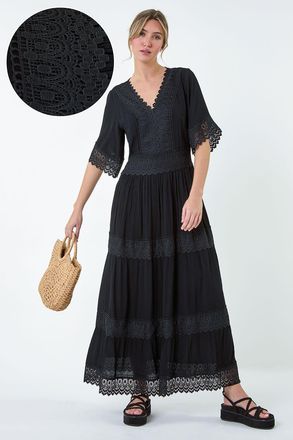 DUSK Tiered Lace Detail Maxi Dress
