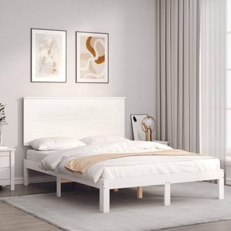 vidaXL Estructura Cama De Matrimonio Con Cabecero Madera Maciza Blanco Vidaxl