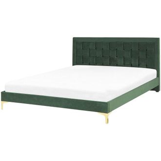 Beliani Beliani - Cama con somier de terciopelo verde oscuro 140 x 200 cm cabecero patas Limoux