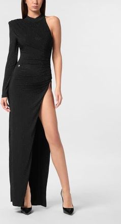Philipp Plein Jersey Long Dress Mono Sleeve Strass Women in Black at Nordstrom, Size X-Small
