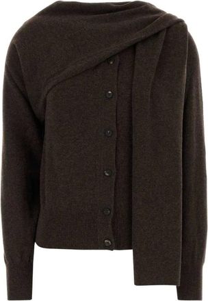 Ferragamo Truien & Vesten, Dames, Bruin, M, Kasjmier, Cardigan met knoopsluiting en asymmetrische draperie