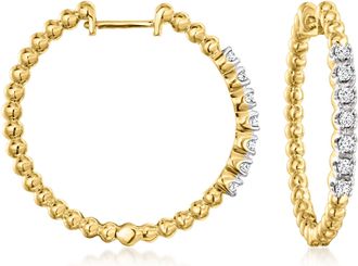 Ross-Simons Diamond Beaded Hoop Earrings in 18kt Gold Over Sterling