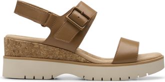 Clarks Womens Modern Casuals Wedge Sandal, Tan Nubuck, 10 Wide