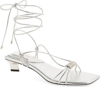 Rag & Bone Liv Ankle Wrap Kitten Heel Sandal in Silver at Nordstrom, Size 38.5