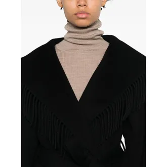 SIMKHAI Wool Blend Shawl-Collar with Fringe Jacket - Black